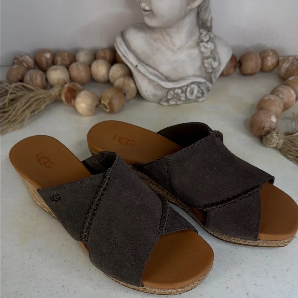 UGG Taia Wedge Slide Sandals - Suede (For Women) Color Mollasses Sz 8